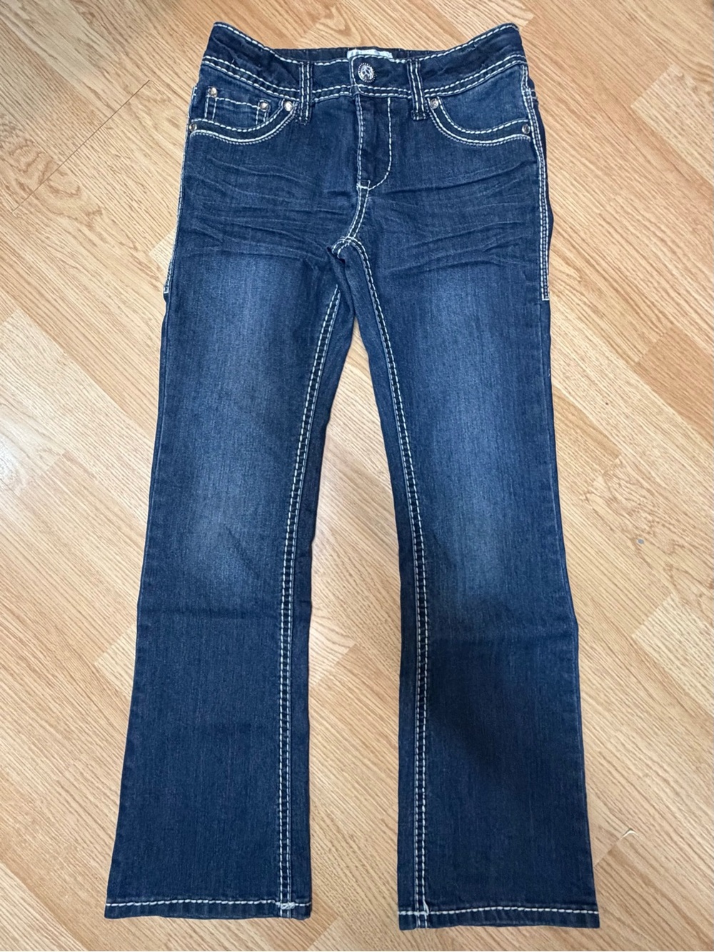 Exhilaration Girls Dark Wash Bootcut Stretch Jeans Contrast Stitch Size 10 Denim